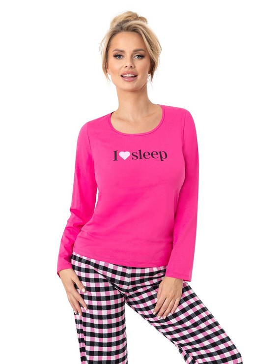 Pijamale lungi pentru femei Donna Sleep, fuchsia – bumbac, mâneci lungi, ambalate într-o pungă de plastic