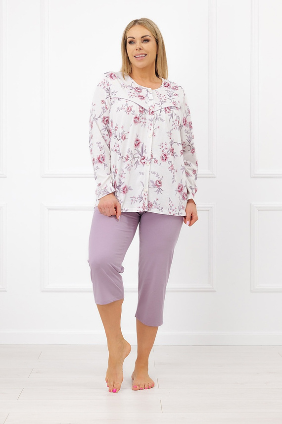 Italian Fashion Mariella pijama damă din bumbac, cu nasturi, pantaloni 3/4