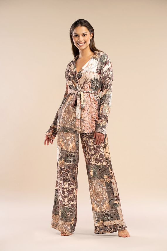 Pantaloni de pijama Forever Belle Reverie kaki - vascoza satinata, eleganti si confortabili