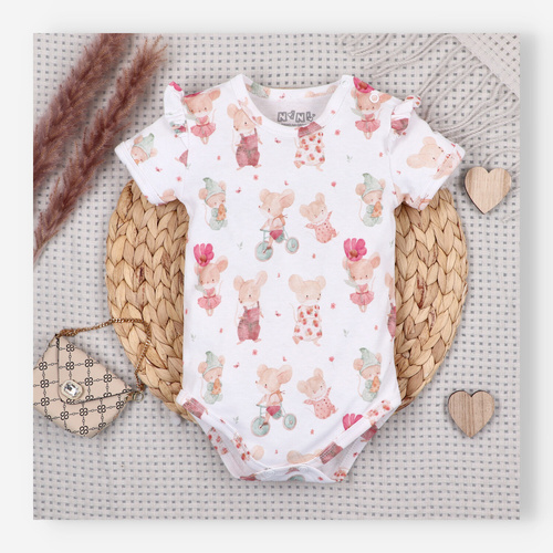 Body bebeluși Nini Little Mouse bumbac organic capse pe umăr mânecă scurtă