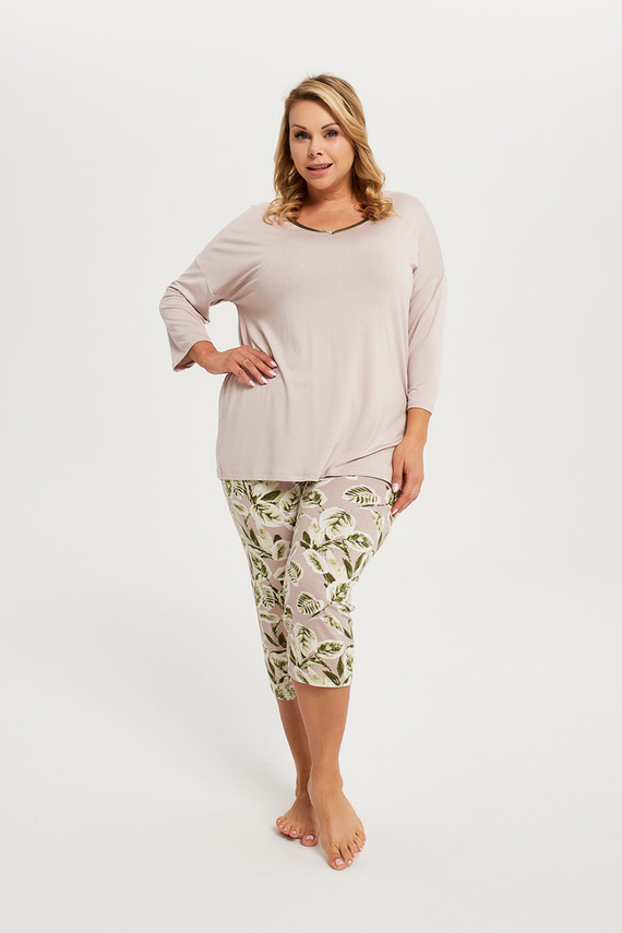 Indonesia Pijama pentru femei cu mânecă 3/4, pantaloni 3/4 Italian Fashion - bej/print