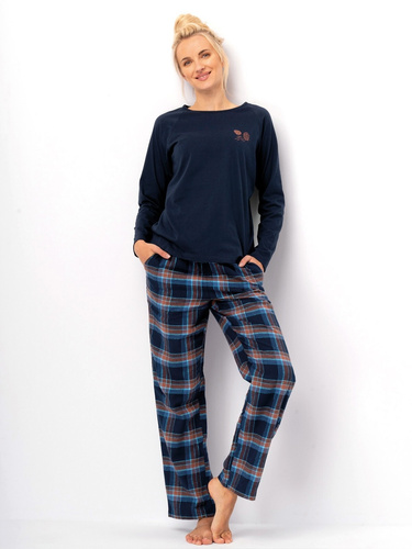 Pijamale dama LNS 432 Key, bleumarin - bumbac, maneci lungi, pantaloni de flanel