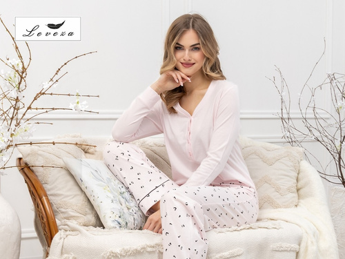 Pijamale de damă Laveza Afra 1617 – bumbac, roz deschis, mâneci lungi