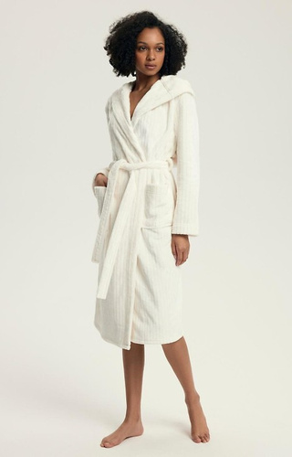 43600 Halat de baie cu glugă Dionne pentru femei, culoare crem Henderson – Moale, lung, cu nervuri