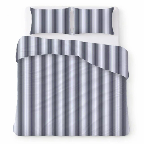 Lenjerie de pat din bumbac creponat set respirabil ușor de întreținut white with blue stripes