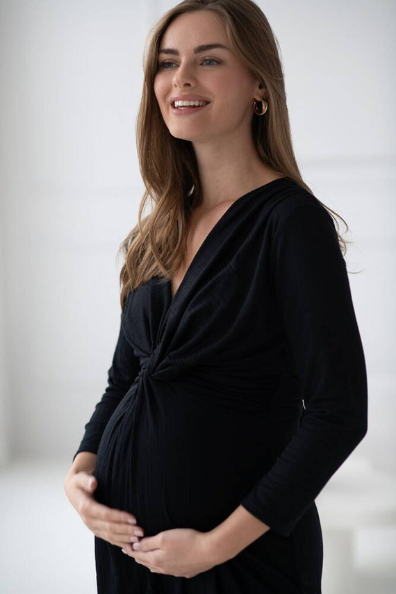 Rochie Loop de maternitate si alaptare, maneca 7/8, Milk&Love, neagra