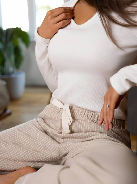 Pijamale din flanel Sensis pentru femei Dinah - crem-bej