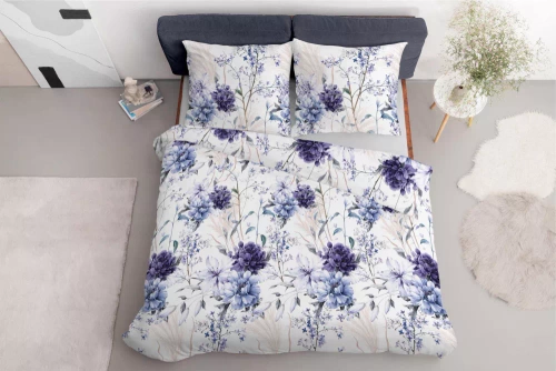 5222 A Lenjerie de pat din satin cu flori de acuarelă în nuanțe de lavandă Detexpol