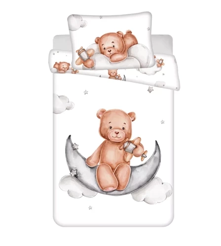 Lenjerie de pat din bumbac Teddy Bear moon Jerry Fabrics, alb/gri