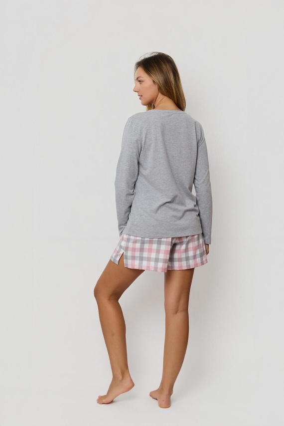 Pijama Damă Stella PI85 Mefemi by Nipplex – Bluză din Bumbac cu Mânecă Lungă & Pantaloni Scurți în Carouri | Confort Premium