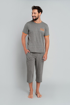 Marek Pijama pentru bărbați cu mânecă scurtă, pantaloni 3/4 Italian Fashion- mediu melange