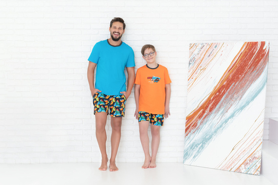 Comics Pijama cu mânecă scurtă pentru băieți, pantaloni Italian Fashion - portocaliu/print