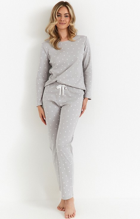 494 Pijamale Cana de dama, gri - bumbac interlock, inimioare, maneci lungi