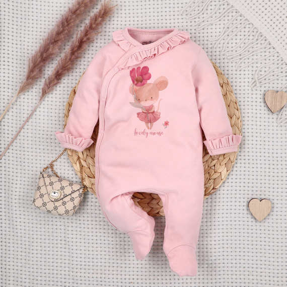 Salopetă Nini 100% Little Mouse bumbac organic pentru nou-născut