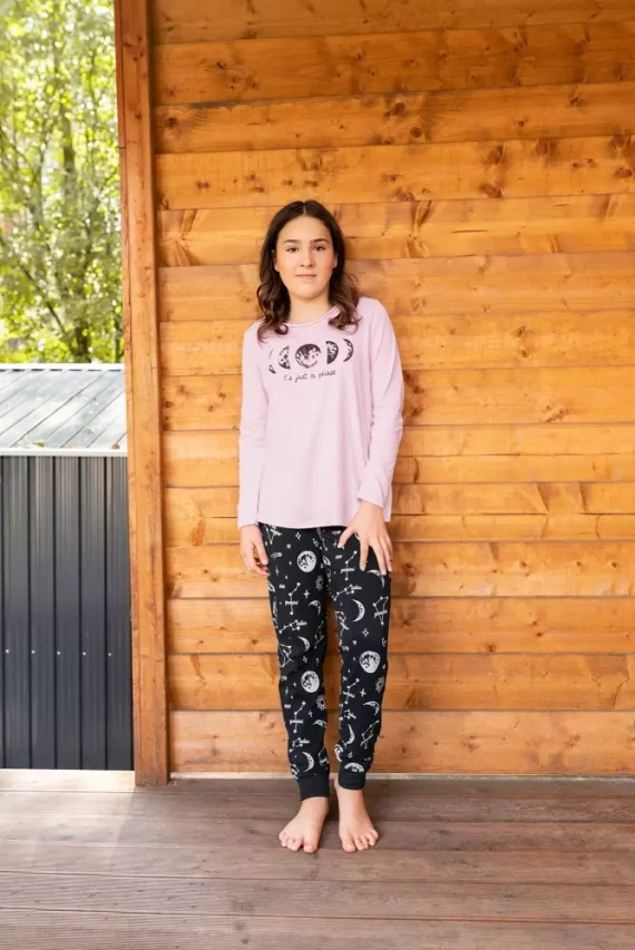 Umbra Pijama pentru fete, cu mânecă lungă și pantaloni Italian Fashion- somon/print