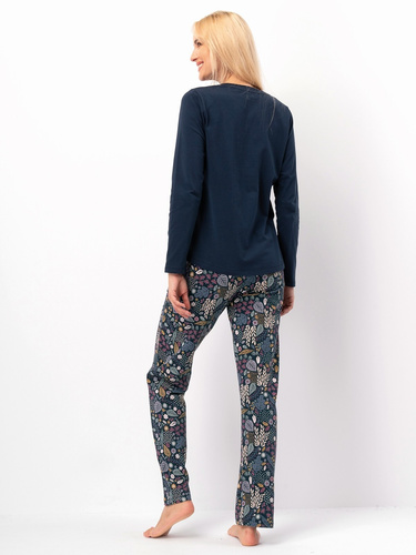 Pijamale dama Key LNS 570 teal inchis - bumbac, maneca lunga, eleganta