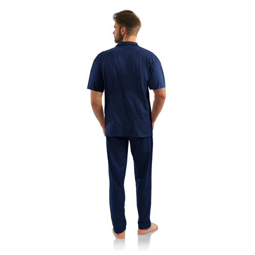 Pijamale bărbați Sesto Senso cu mâneci scurte cu fermoar - ancore bleumarin