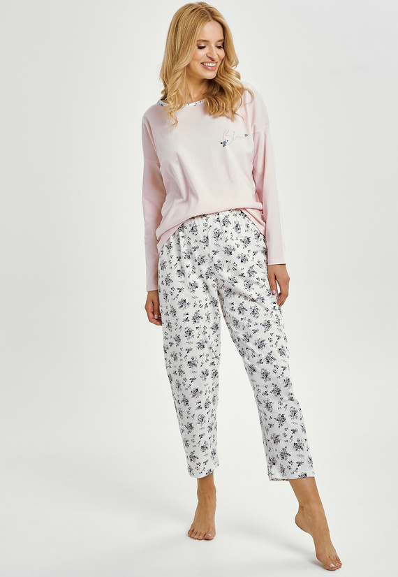 Pijamale de dama Ella 3450 Taro, bumbac roz, maneci lungi, confortabile