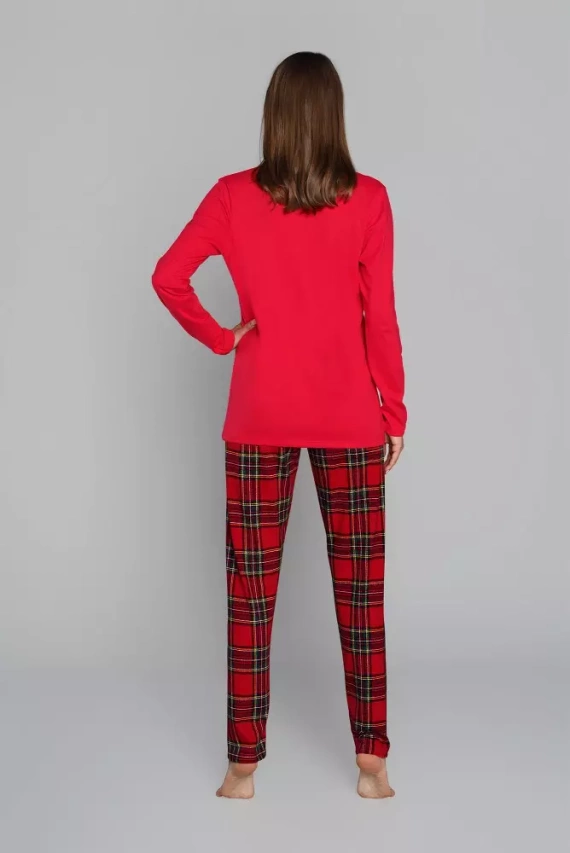 Pijama pentru femei Zorza cu mânecă lungă, pantaloni Italian Fashion - roșu/print 