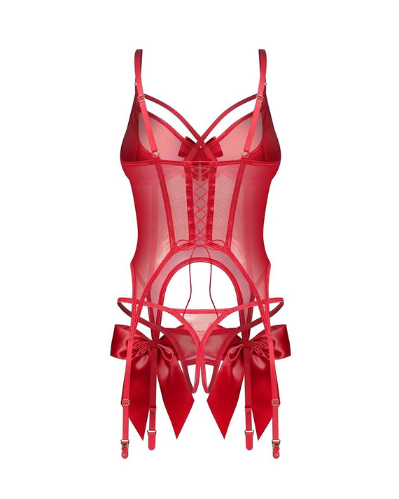 Obsessive Gifty Red corset roșu cu baleine + tanga deschisă