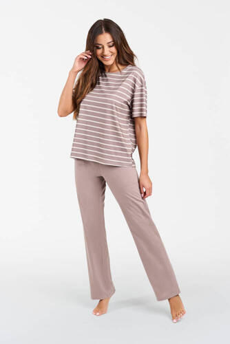 Betty Pijama de damă cu mânecă scurtă, pantaloni lungi Italian Fashion - cappuccino/print cappuccino