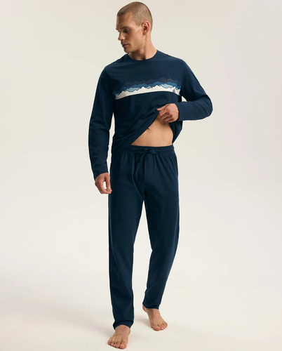 Henderson Froze 45492 Pijamale bărbați lungi 100% bumbac Navy