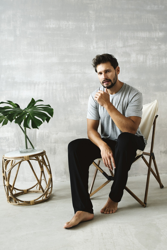 Dallas Pijama cu mânecă scurtă pentru bărbați, pantaloni lungi Italian Fashion- melange/negru 