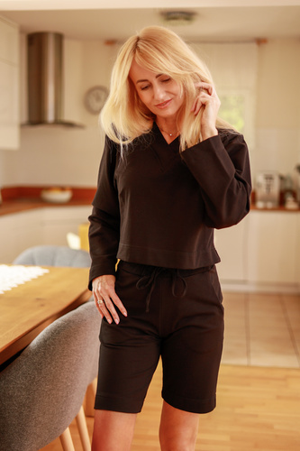 Diego - set dama: hanorac + pantaloni scurți, 95% bumbac 5% elastan | Marca poloneză Mirale - negru