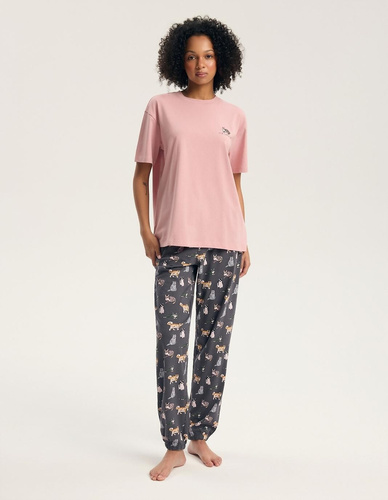 Pijamale damă Henderson Ginni 45420 100% bumbac, pantaloni lungi, imprimeu pisici