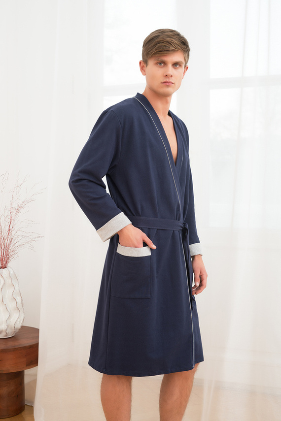 Gabriel Halat de baie pentru bărbați cu buzunare Italian Fashion - albastru marin/melange