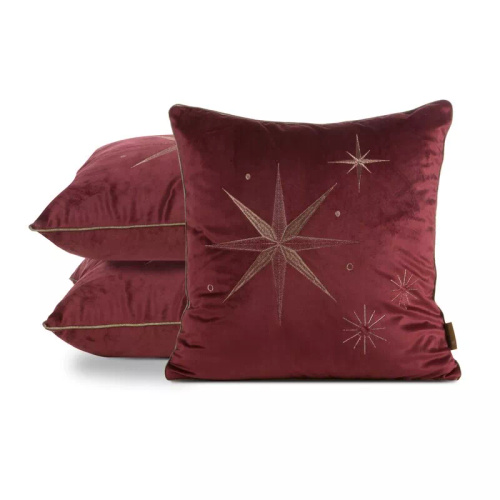 Cap. 259 Față de pernă Eurofirany de Crăciun – catifea bordo cu stea șampanie
