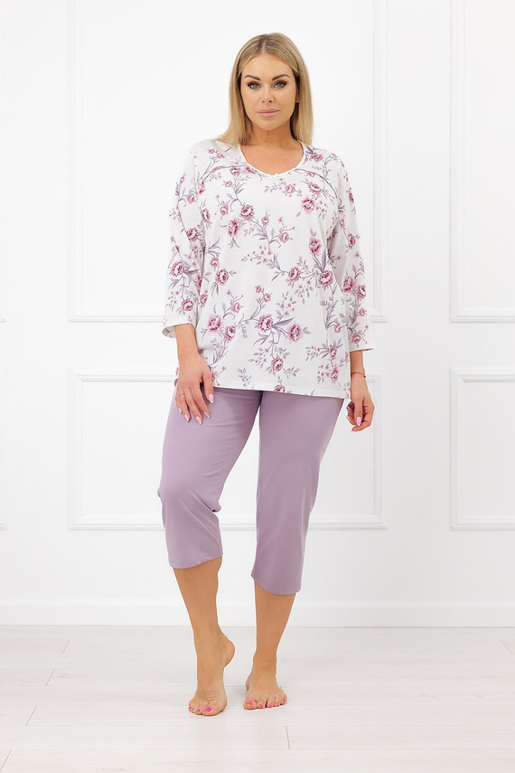 Italian Fashion Mariella pijama damă 3/4, 100% bumbac, cu flori