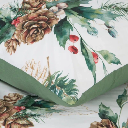 Lenjerie de pat Pino Craciun, perdele euro, alb/verde
