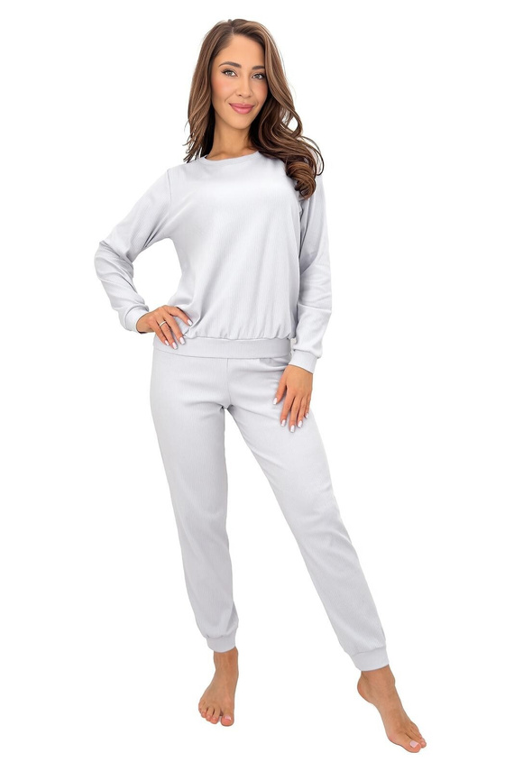 Pijamale damă Donna Home Long bumbac cu dungi mânecă lungă și pantaloni gri