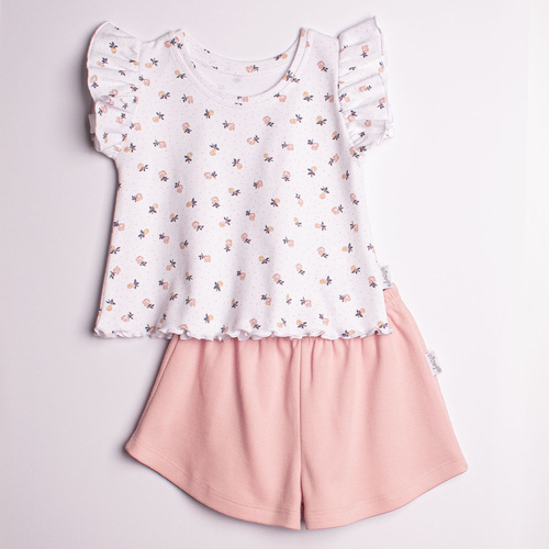 220037 Set pentru fetiță: tricou + pantaloni scurți Nicol, bumbac, set de vară