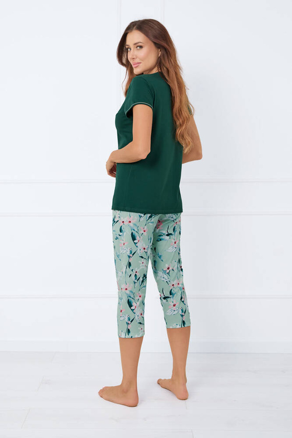 Florisa Pijama cu mânecă scurtă pentru femei, pantaloni 3/4 Italian Fashion - verde închis/print