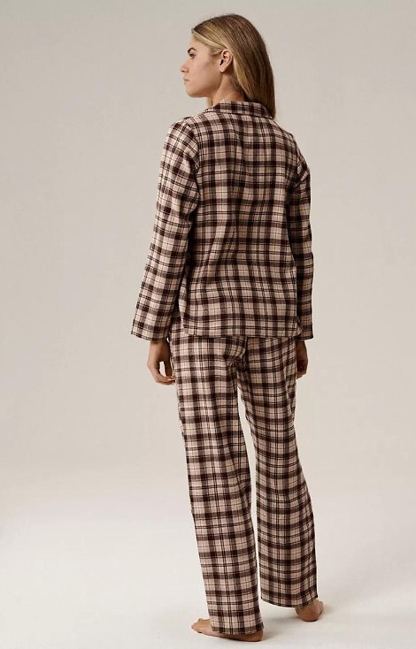 Pijamale NLP-505 pentru femei, culoarea Atlantic Brown - flanel, cu nasturi, în carouri, bumbac