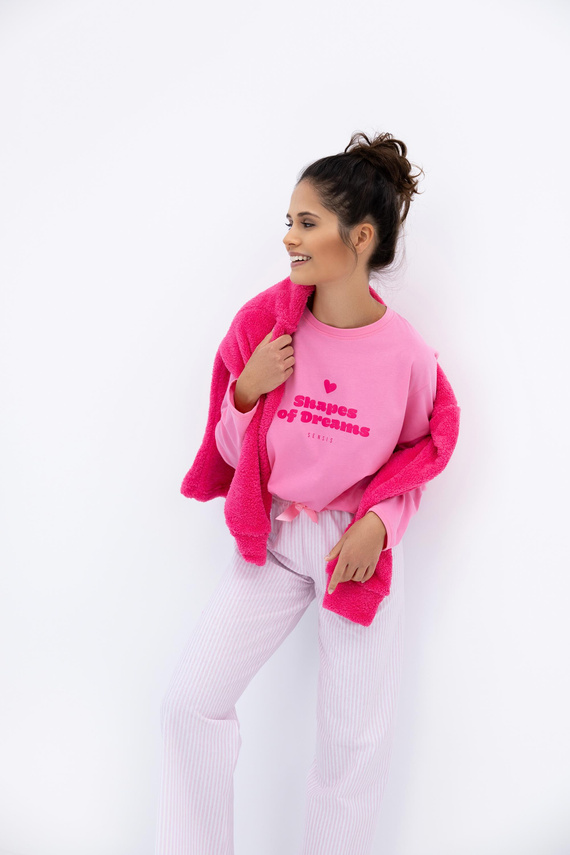 Pijamale pentru femei Malaya Sensis - Tricou și pantaloni lungi din bumbac cu fundă