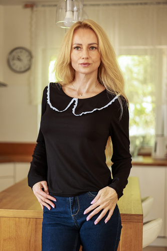 Mirale Amelia Bluzka damă din vâscoză cu guler din dantelă, elegantă - neagră