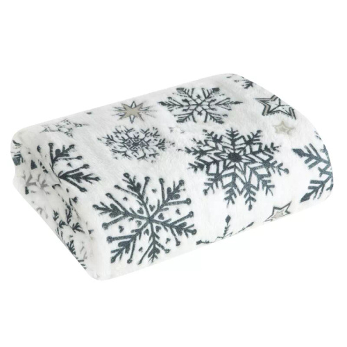 Pătură de Crăciun Eurofirany Alb Bleumarin Fulgi de Nea – Pătură moale din microfibră, 240 g/m²
