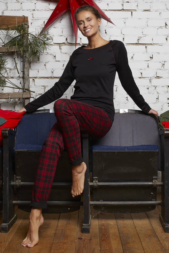 Ordesa Pijama de damă cu mânecă lungă, pantaloni lungi Italian Fashion - negru/print