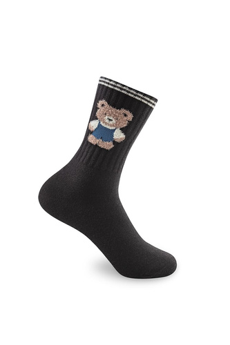 Be Snazzy SK-136 Șosete damă de iarnă negre, moi, fără presiune, cu model ursuleți