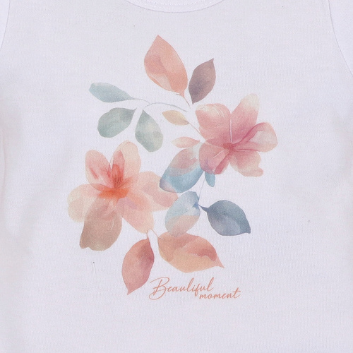 ABN-5422 Flori colorate Bluză din bumbac organic Nini alb