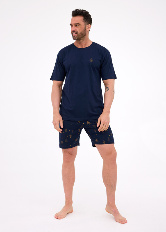 Pijamale bărbătești Night Cornette 326/297 - Crăciun, bumbac, pantaloni bleumarin cu model de brad de Crăciun