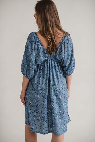 Rochie albastra de maternitate si alaptare Milk Sun Milk&Love cu flori