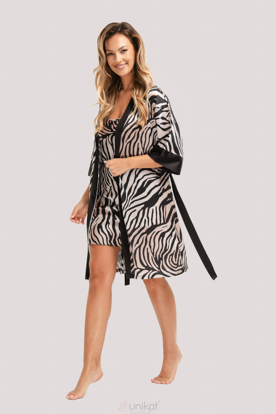 Halat de baie Braga Unikat din satin – model zebră, elegant, cu curea