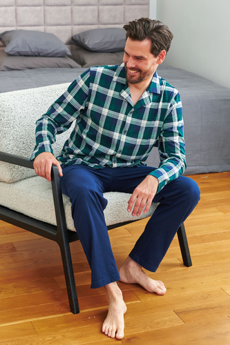 Doctor Nap 7367 – Pijamale bărbați din bumbac cu cămașă în carouri | 100% bumbac, producție poloneză - smarald