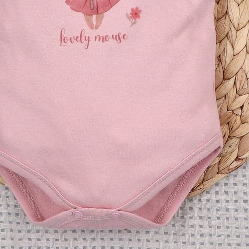 Body bebeluși Nini Little Mouse bumbac organic capse pe umăr mânecă scurtă