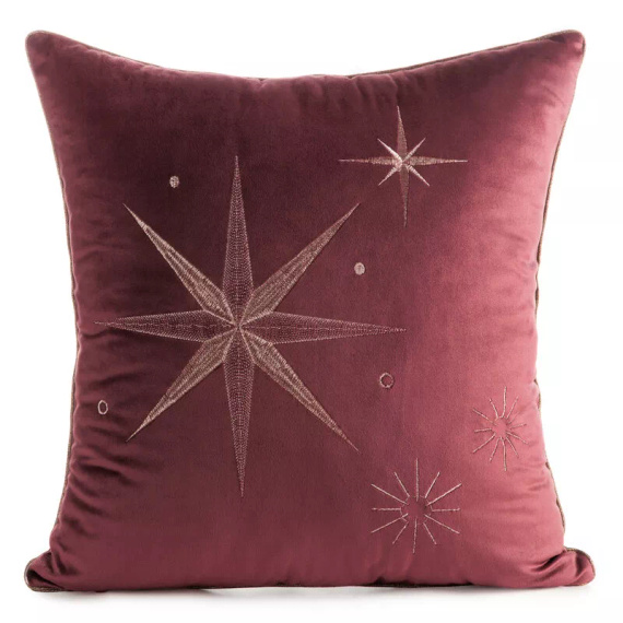 Cap. 259 Față de pernă Eurofirany de Crăciun – catifea bordo cu stea șampanie