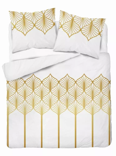 5225 B Lenjerie de pat din satin cu motiv geometric Detexpol alb